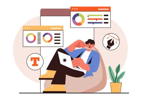Graphic Designer Vector Illustration Featuring Creativity and Business with.. Stock Illustration