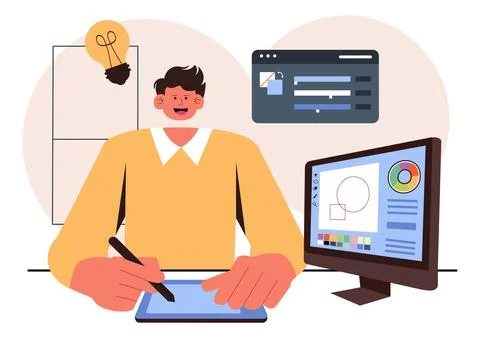 Graphic Designer Vector Illustration Featuring Creativity and Business with.. Stock Illustration