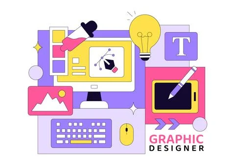 Graphic Designer Vector Illustration Showcasing Creativity And Business Usi.. Stock Illustration