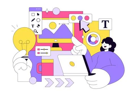 Graphic Designer Vector Illustration Showcasing Creativity And Business Usi.. Stock Illustration