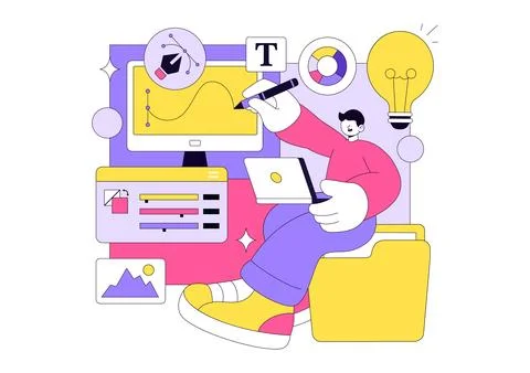 Graphic Designer Vector Illustration Showcasing Creativity And Business Usi.. 스톡 일러스트