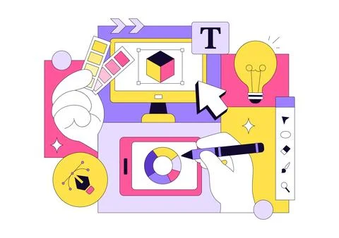 Graphic Designer Vector Illustration Showcasing Creativity And Business Usi.. Stock Illustration