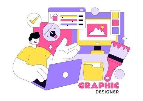 Graphic Designer Vector Illustration Showcasing Creativity And Business Usi.. Stock Illustration