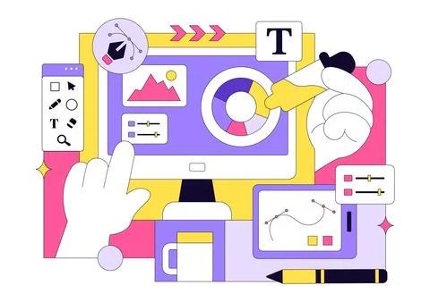 Graphic Designer Vector Illustration Showcasing Creativity And Business Usi.. Stock Illustration