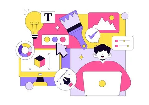 Graphic Designer Vector Illustration Showcasing Creativity And Business Usi.. Illustrazione stock