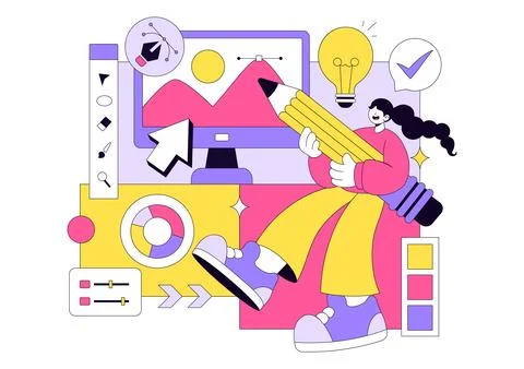 Graphic Designer Vector Illustration Showcasing Creativity And Business Usi.. Stock Illustration