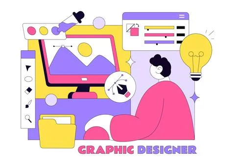 Graphic Designer Vector Illustration Showcasing Creativity And Business Usi.. Stock Illustration