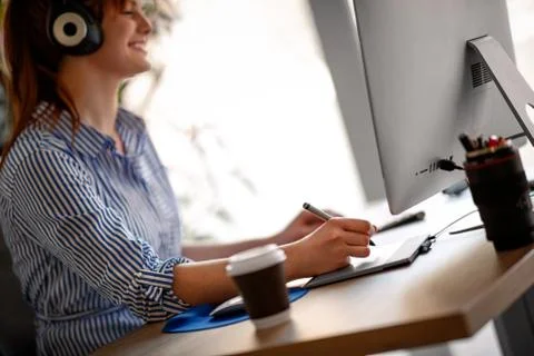Graphic designer at work. Creative graphic designer working Stock Photos