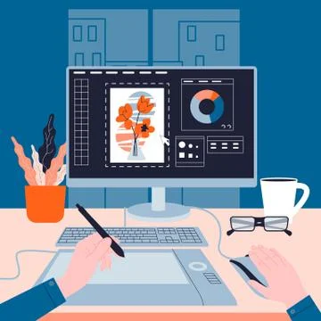 Graphic designer working on the computer. Picture Stock Illustration