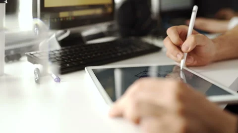 Graphic Designer working with interactive pen display, digital Drawing tablet Stock Footage 68867855