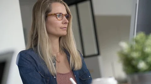 Graphic designer working in office Video stock 121456600