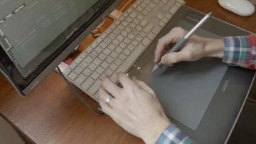 Graphic Designer working on tablet, computer work &amp; visual arts Stock Footage 85742477