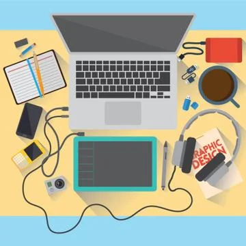 Graphic designer workspace design Stock Illustration