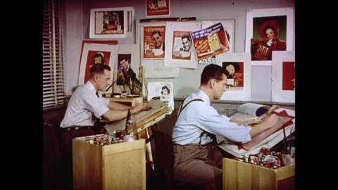 Graphic Designers Drawing Cigarette Advertisement Posters Stock Footage 155455467