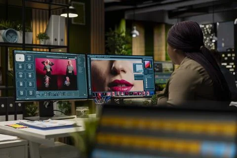 Graphic developer working with photo editing software at the office Foto stock