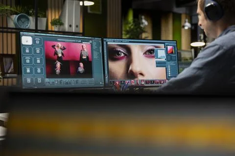 Graphic developer working with photo editing software at the office Foto stock