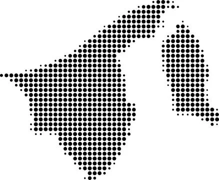 Graphic digital halftone dot pattern map illustration of the nation of Brun.. Stock Illustration