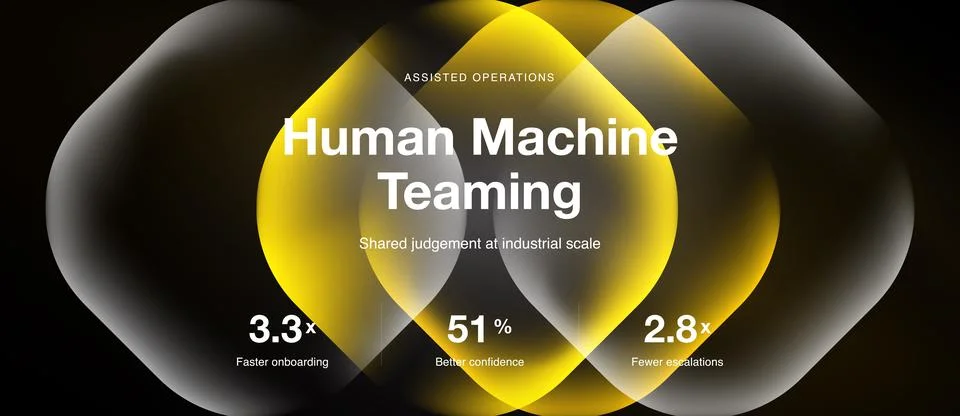 Graphic displays human machine teaming concept. Numbers highlight faster Иллюстрация