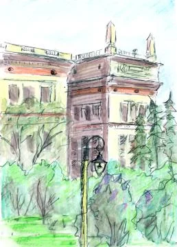 Graphic drawing Faculty of Physics, Moscow State University Ilustración de archivo