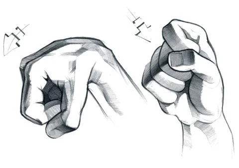 Graphic drawing with a graphite pencil of hands with different gestures of Stock Illustration