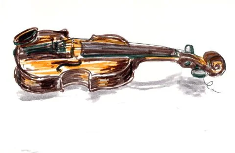 Graphic drawing markers old violin on a white background Stock Illustration