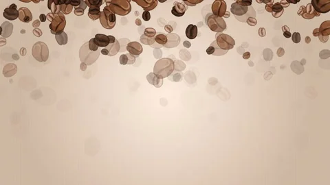 Graphic drawn roasted coffee beans falling down on a beige background. Looped Video stock 255028577
