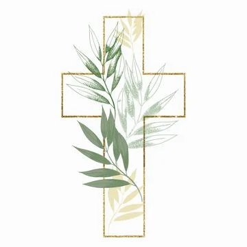 Graphic Easter Cross Clipart, Spring Floral Arrangements, Baptism Crosses D.. Stock Illustration