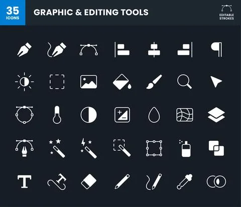 Graphic &amp; editing tools icon set with editable strokes. Ilustración de archivo