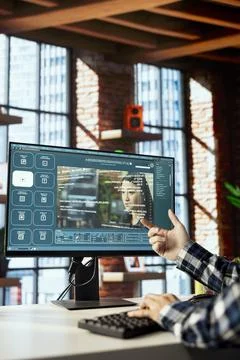 Graphic editor designing UI for artificial intelligence GPT software Stock Photos