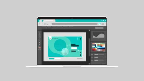 Graphic editor on laptop screen creative content configuration design concept Stock Illustration