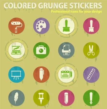 Graphic editor tools colored grunge icons Stock Illustration