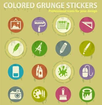 Graphic editor tools colored grunge icons Stock Illustration