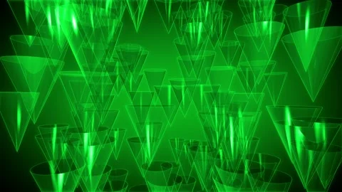 A graphic effect of green cone shapes forming a cloud of falling objects Video stock 154257844