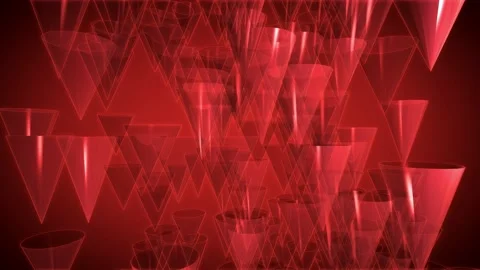 A graphic effect of red cone shapes forming a cloud of falling objects Video stock 154253968