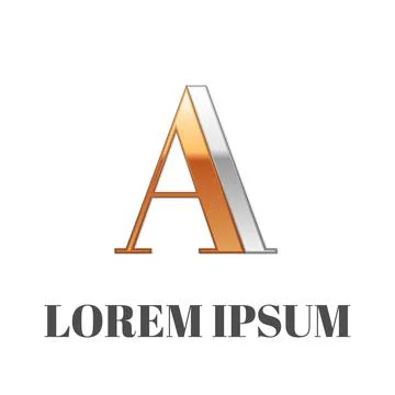 Graphic elegant silver and gold impossible font, symbol, alphabet, Letter A Stock Illustration