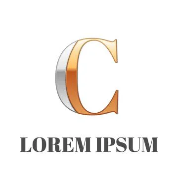 Graphic elegant silver and gold impossible font, symbol, alphabet, Letter C Stock Illustration