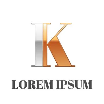 Graphic elegant silver and gold impossible font, symbol, alphabet, Letter K Stock Illustration