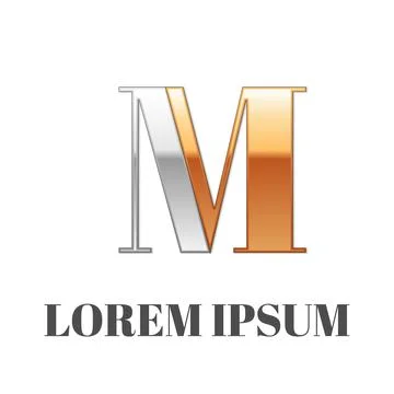 Graphic elegant silver and gold impossible font, symbol, alphabet, Letter M Stock Illustration