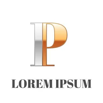 Graphic elegant silver and gold impossible font, symbol, alphabet, Letter P Stock Illustration