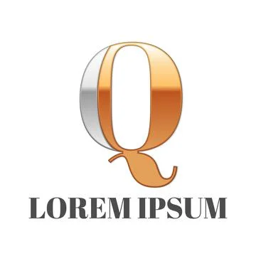 Graphic elegant silver and gold impossible font, symbol, alphabet, Letter Q Stock Illustration