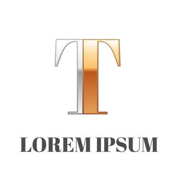 Graphic elegant silver and gold impossible font, symbol, alphabet, Letter T Stock Illustration