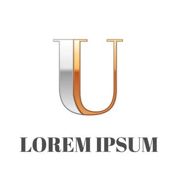 Graphic elegant silver and gold impossible font, symbol, alphabet, Letter U Stock Illustration