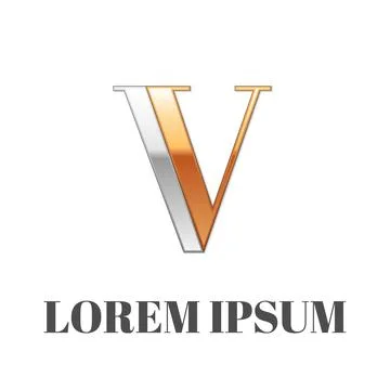 Graphic elegant silver and gold impossible font, symbol, alphabet, Letter V Stock Illustration