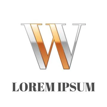 Graphic elegant silver and gold impossible font, symbol, alphabet, Letter W Stock Illustration