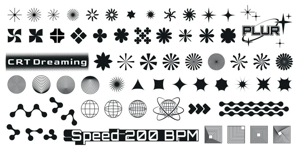 Graphic elements in techno aesthetics Stock Illustration