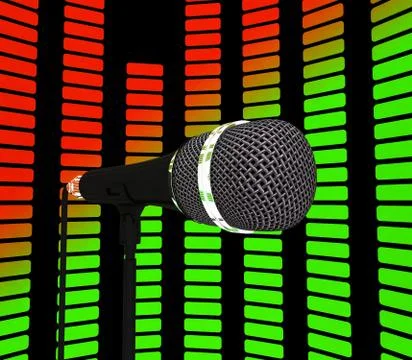Graphic equalizer and microphone shows pop music soundtrack or concert Stock Illustration