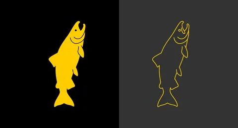 Graphic fish illustration in solid and outline styles with leaping fish Stock Illustration
