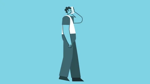 Graphic Flat Design Bold Man Cartoon Character Walking and Call Mobile Phone Stock-Footage 145200104