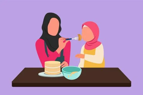 Graphic flat design drawing Arab daughter tasting food given by her beautif.. イラスト素材