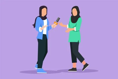 Graphic flat design drawing Arabian business woman giving an interview in p.. イラスト素材